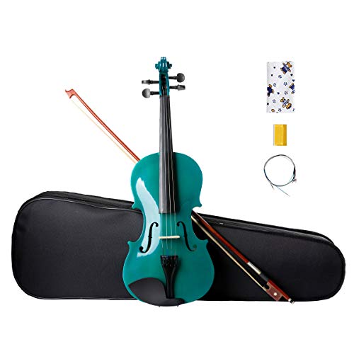ALIMORDEN 4/4 Full Size Basswood Violin Student Pack with Accessories, Designed for Beginners, Glossy Green