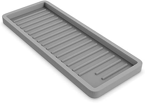 ZAPPOWARE Silicone Kitchen Sink Caddy Sponge Holder 12x4.7 Gray - Bathroom Vanity Tray Organizer, Soap Tray for Dish Scrubber, Soap Dispenser