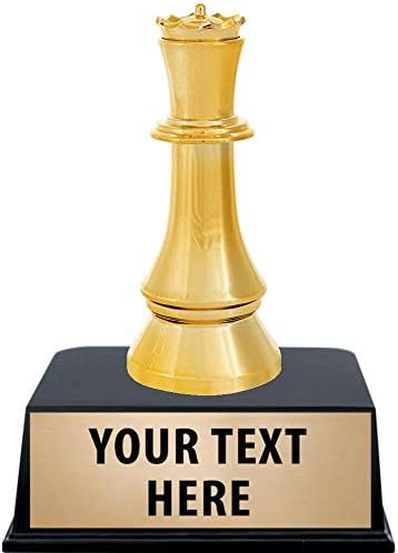 Chess Queen Trophies with Custom Engraving, 6" Personalized Gold Chess Piece Award Trophy On Black Base Prime