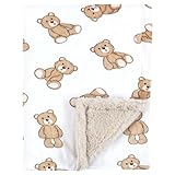 Hudson Baby Unisex Baby Plush Blanket with Furry Binding and Back, Teddy Bears, One Size