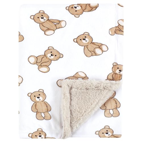 Image of Hudson Baby Unisex Baby Plush Blanket with Furry Binding and Back, Teddy Bears, One Size
