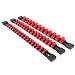 CASOMAN 3 PC Set Socket Organizer, SAE And Metric Socket Holder Rail, 1/4" Drive x 16 clips, 3/8" Drive x 15 clips, 1/2" Drive x 12 clips, Premium Quality Socket Holder (red)