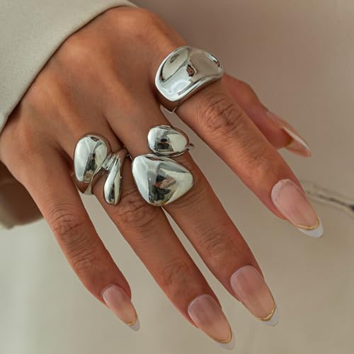 HUASAI Gold Chunky Rings For Women Non Tarnish 14k Gold Stackable Dome Statement Ring Sets Vintage Dainty Knuckle Open Midi Finger Jewelry Gifts Christmas Stocking Stuffers4