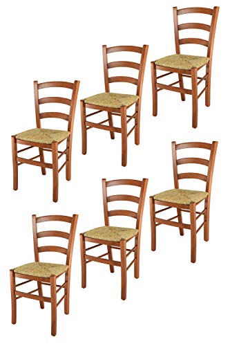 t m c s Tommychairs - Set 6 sillas Venice para Cocina y Comedor, Estructura en Madera de Haya Color Cerezo y Asiento en Paja