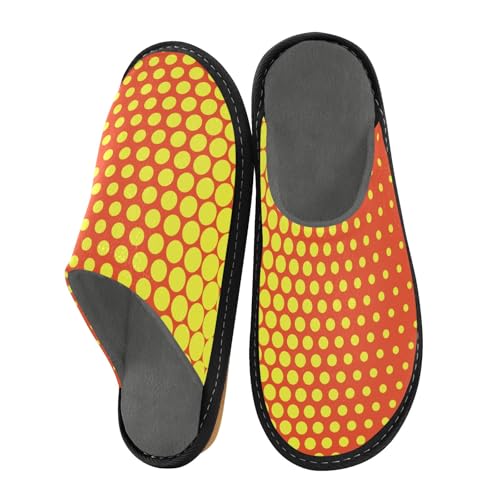 ODAWA Yellow Red Polka Dots House Shoes Slippers for Women, Winter House Slippers with Memory Foam Anti-Skid Sole Size 4-5