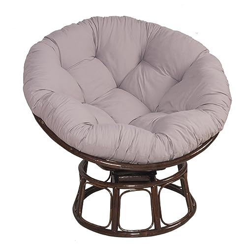 Cojín redondo para silla con relleno grueso de algodón perlado, extraíble, mimbre, ratán, huevo, para interiores y exteriores, lazos antideslizantes, 100 cm, color gris