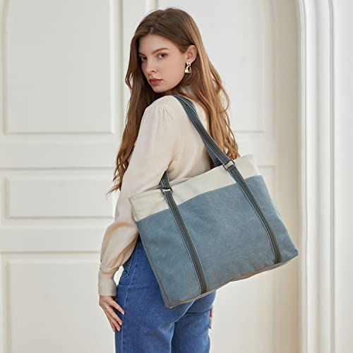 Iswee Women Laptop Tote Bag Canvas Tote Bag Women Handbags Big Capacity Fit 15.6 Inch Laptop Daily Shoulder Bag (Green)