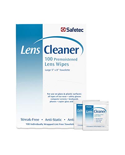 Safetec Lens & Eyeglasses Cleaning Wipes, Pre-Moistened Wipes (2 Pack of 100ct Boxes - 200 Cleaning Cloths)