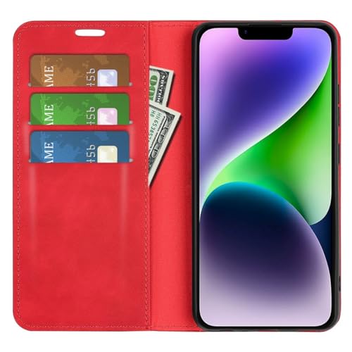 Étui iPhone 15 rouge à rabat pour protéger l'écran des rayures