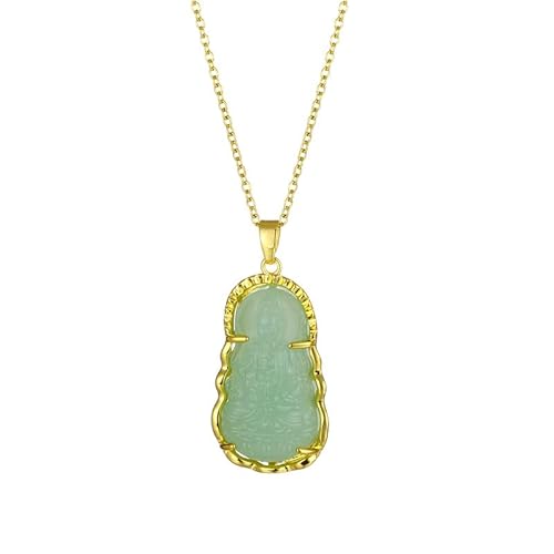 Bouddhiste Simulation Jade Guanyin Bouddha Pendentif Charme Hommes Femmes Style Religieux Exquis Amulette Bijoux Collier Cover