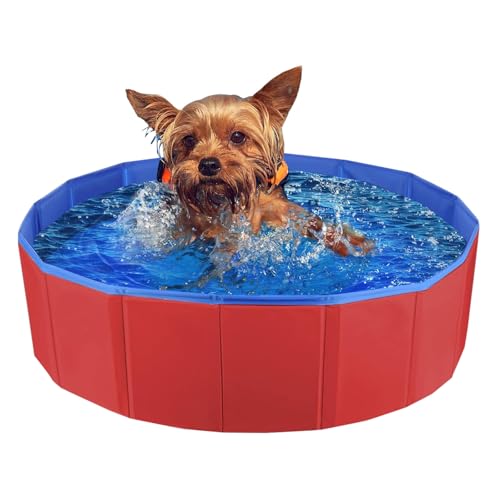 Sunshine Smile Faltbarer Pool für kleine Hunde, Badewanne, UV-beständig, vielseitig, Innen- und Außenbereich, PVC, 50x8 cm, 15 kg, Rot