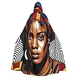 EVSvcxz Black Girl Unisex-Umhang mit Kapuze für Halloween, Cosplay, Kostüm, 147 cm Länge, Hexe, Vampir, Robe