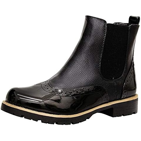 Womens Ankle Chelsea Brogues Boots Ladies Block Heels Slip On Office Shoes Size 5 Cover