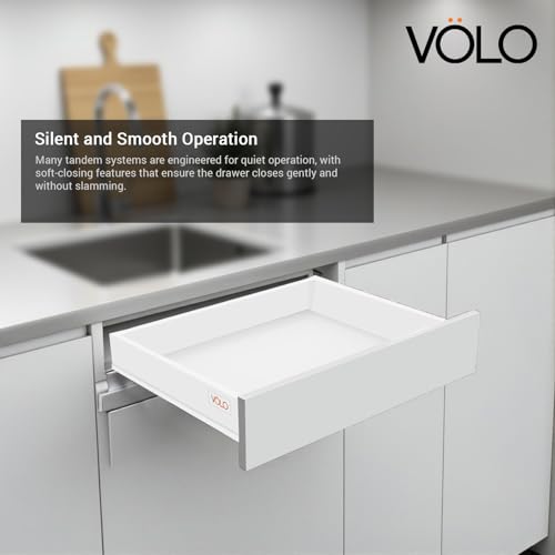 Image of VOLO Soft Close Tandem Drawer Slide System for Modular Kitchen - Double Gallery Metal Side Panels, Innotech Type, 50Kg Load Capacity | 1 Set | (White, 4 Inch X 550MM)