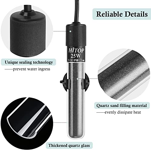 Image of HITOP Compact Submersible Aquarium Heater -25W Digital Heater for Fish Tank Turtle Tank, for Saltwater and Fresh Water with Temperature Controller