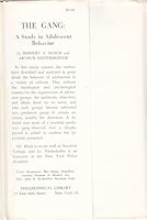 The Gang: A Study in Adolescent Behavior B0006AVCRO Book Cover