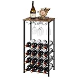 Sunexinlo Wine Rack Freestanding Floor, Wine Rack Table Hold 16 Bottles with Glass Holder, Tall Stan