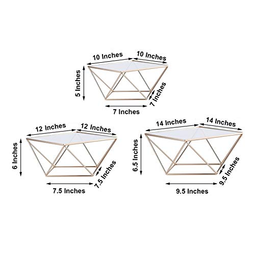 Efavormart Set Of 3 Metal Geometric Cake Stand Gold Cake Riser With Glass Top Glossy Metallic Finish For Dessert Cupcake Pastry Candy Display Plate Event, Birthday Party #TOP5