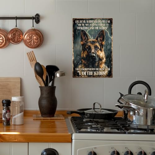 GLOBLELAND Deutscher Schäferhund Metall Blechschild - Schwarzer Hund Vintage 12×8 Zoll 'Ich Bin Der Sturm' - Lustige Wanddekoration Für Zuhause