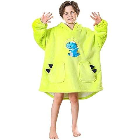 Wearable Blanket Hoodie for Kids, Super Warm and Cozy Plush Sherpa Flannel Hooded Blanket with Giant Pocket, Perfect Gifts for Boys & Girls, One Size Fits Most Youth, Fluorescent Green Cover