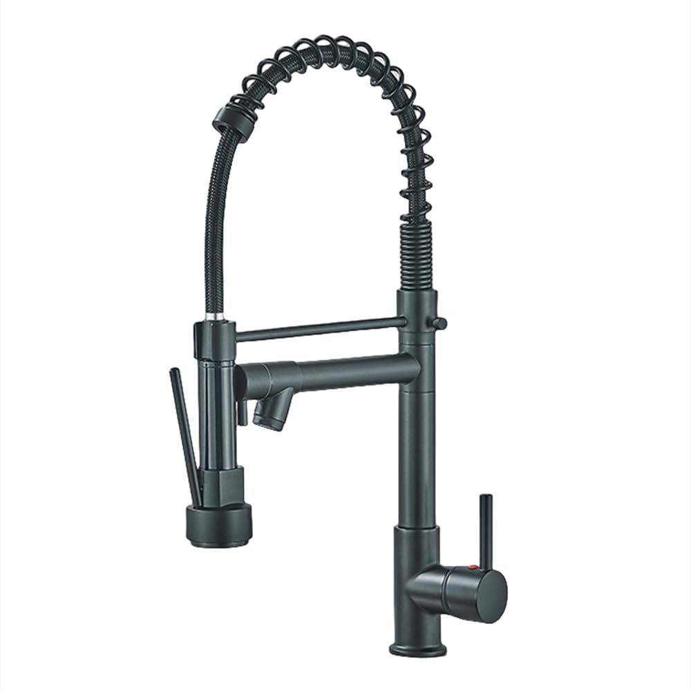 Mitigeur de cuisine noir en inox 304 avec douchette extractible et ressort rotatif