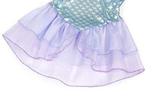 COTRIO Mermaid Costume Dress Little Girls Princess Dresses Birthday Party Halloween Cosplay Outfits with Accessories (6, 5-6 Years, Gloves, Tiara, Scepter, Necklace, Ring, Earrings) - Thumbnail 6
