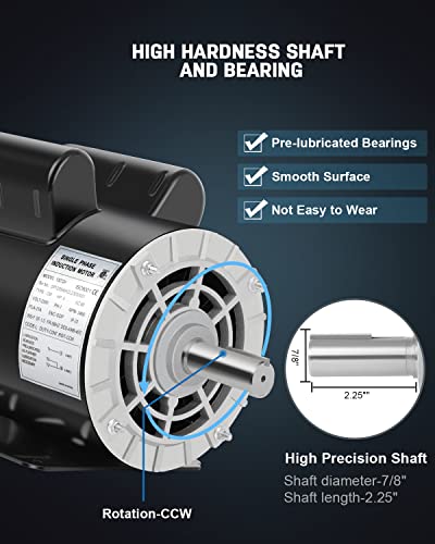 5 HP Air Compressor Electric Motor, 230V Air Compressor Motor 3450 RPM, Single Phase Motor, 56HZ Frame 7/8\" Keyed Shaft for Air Compressor - Thumbnail 4