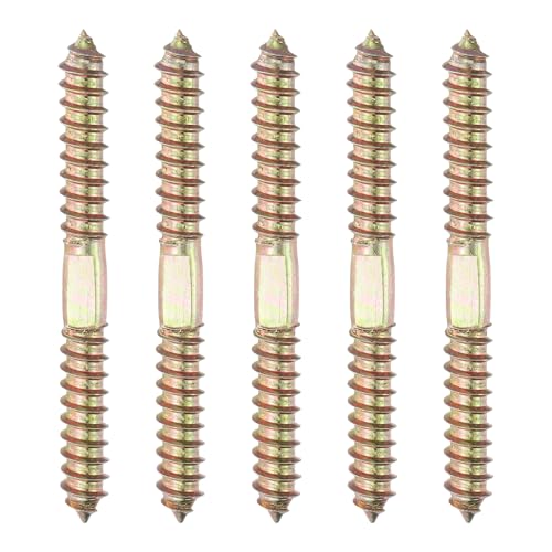 sourcing map 5 Pcs Double Ended Screws, M10 x 100 mm Carbon Steel Hanger Bolts, Self-Tapping Wood Dowel Screws for Wood Joint Furniture, Color Zinc