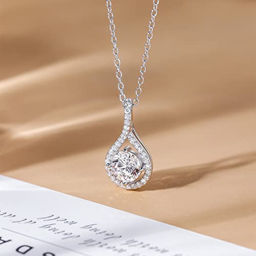 Eamti 925 Sterling Silver Necklace For Women Cubic Zirconia Round Cut 1.25Ct Pendant Necklace Dainty Jewelry Gifts For Women Mother's Day/Birthday/Anniversary Day/Valentine’s Day #TOP1