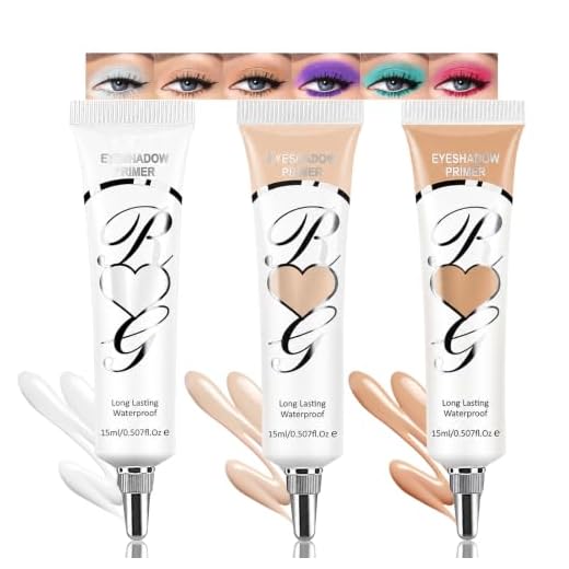 LOKFAR 3 Pack Matte Eyeshadow Primer for Oily Lids No Crease White Medium Dark Cream Eye Primer Makeup Eyeshadow Base Waterproof & Long Lasting Eyelid Primer Liquid Eye-shadow for All Shadows (Set E)
