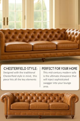 Image of Modern Classic Design Leatherette Chester Sofa Set with Button Tufted, 3-Person Sofa for Living Room Home, Office, Part, and Hallway Colour (Brown 3 Seater Sofa)