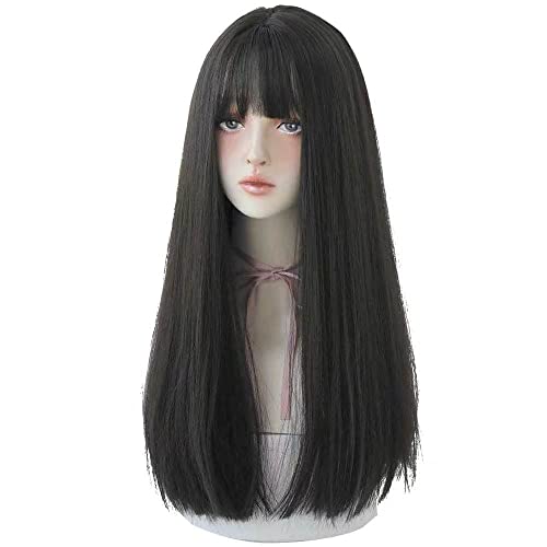 Image of Tressedup Hair black long straight wig with bangs