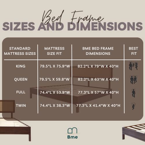 Bme S5YR2 Nipe Queen 14 Inch Bohemian Bed Frame With Adjustable Woven Headboard - Rustic & Vintage Unique Style With Acacia Wood - No Box Spring Needed - Easy Assembly - Walnut thumb #4