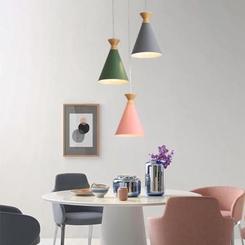 Lámpara colgante ajustable E27 de cabeza única con pantalla de madera 3