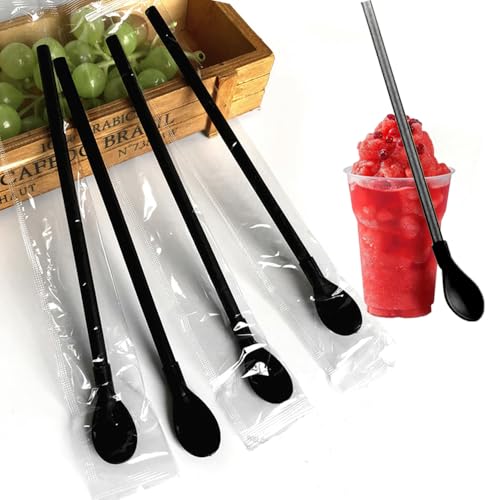 Pitillos Cucharas Desechables 2 en 1 Negro 50 Piezas miniatura 1