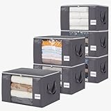YGEOMER 6 Pack Heavy Duty Blanket Storage Bags Clothes Storage Foldable Closet Organizers Containers with Reinforced Handle for Clothing, Blanket, Comforters, Bed Sheets, Pillows and Toys, Grey 60L