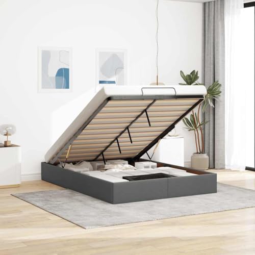 Iiaky Cama Canape 140 x 190 cm Canapé abatible 140 x 190 cm Estructura de Cama otomana 140 x 190 Cama Doble Base tapizada con Somiery Espacio de Almacenamiento-Gris oscuro-140 x 190 cm