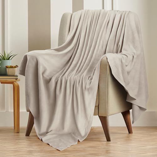 Image of Utopia Bedding 100% Cotton Thermal Blanket Khaki Throw Size Soft, Lightweight, Breathable, Cozy Spring and Summer Blanket for Couch and Sofa, Home Room Decor Gifts for Women and Men (50x60 Inches)