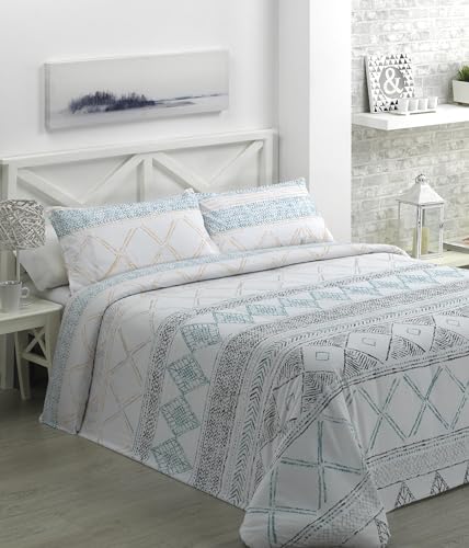 DH Dhestia - Juego de Funda Nórdica Reversible para Edredón de Algodón y Poliéster Modelo Tabby (Cama 150, Aguamarina)