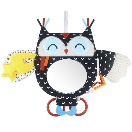 Image of Caterbee Baby Black and White Toy with in-Sight Car Mirror for Hanging car seat, Stroller, Crib, High Contrast Baby Toys for Neborn Tummy time (White&Black)