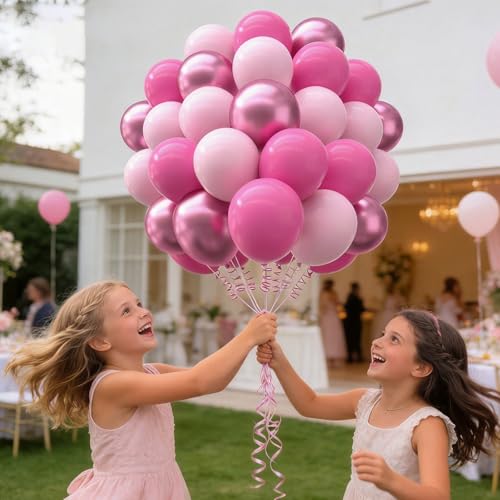 Image of 160Pcs Pink Balloons Metallic Pink Balloon,12 Inch Hot Pink Balloons Pink Metallic Pink Latex Balloons for Wedding,Baby Shower,Princess Theme Party Decorations