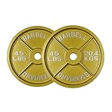 Gold Finish Olympic Steel Plates - Pairs and Sets 2 Inch Barbell Standard in Premium Gold for Weight Lifting (45lb Pair)