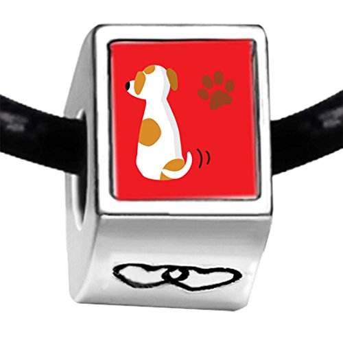 GiftJewelryShop Silver Plated Jack Russell Terrier Dog Photo Double Heart Bead Charms Bracelets