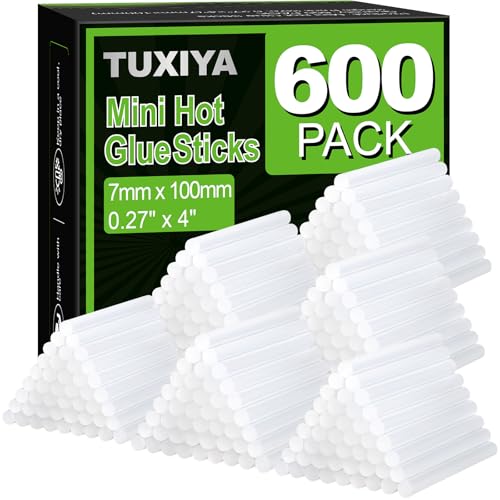 TUXIYA 600 Pack Mini Hot Glue Sticks,0.27"×4" Glue Gun Sticks