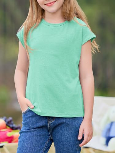 Image of Imily Bela Girls Short Sleeve T Shirts Crew Neck Cap Sleeve Tank Tops Casual Loose Summer Shirt Kids 5-14 Years