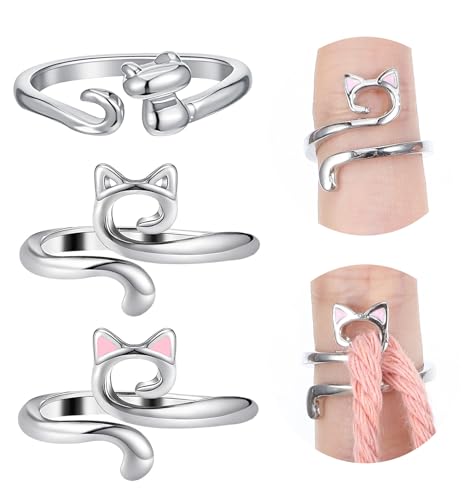 3Pcs Crochet Tension Ring Adjustable Yarn Tension Ring Finger Guide Rings for Knitting Crocheting with Storage Box