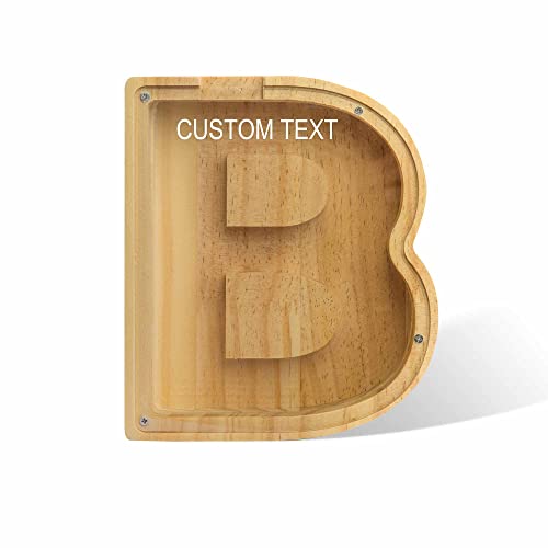 Personalisierte Spardose aus Holz für Jungen Kinder Spielzeug Alphabet Brief Geld Spardose Münze Bank für Kinder Mädchen Gravur Name Gelddose für Erwachsene - B Cover