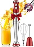 KOIOS Immersion Blender, 1000W Anti-scratch 3-in-1 Hand Blender, Upgraded 12 Speed Stainless Steel Blade Stick Blender with Turbo Mode, Whisk and Milk Frother, Non-BPA, Red
