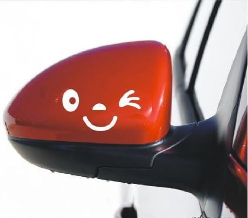 2 PCS Smiley 3d Mini Car Rearview Mirror Decal (White)