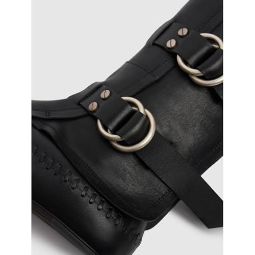 SHEMEE Women's Medieval Renaissance Knee High Boots Punk Flats Low Heels Slouchy Boots Multi Buckles Straps Wide Calf Biker Riding Tall Boot Round Toe Gothic Motorcycle Rave Shoes4